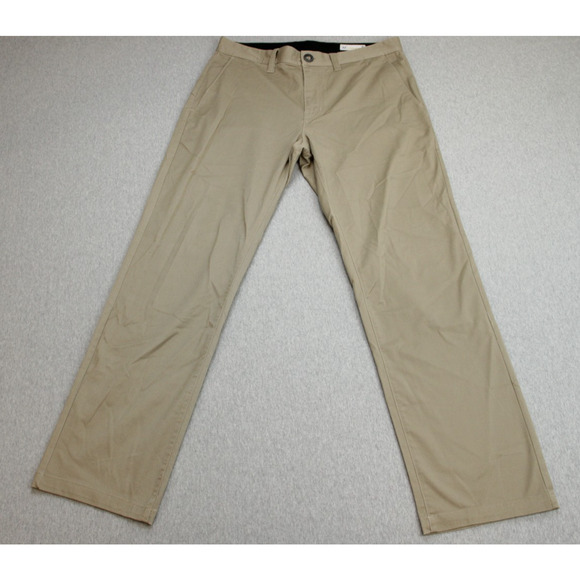 Volcom Pants Mens 32 Beige Chino Flat Front Cotton Blend Stretch True to This - Picture 1 of 6